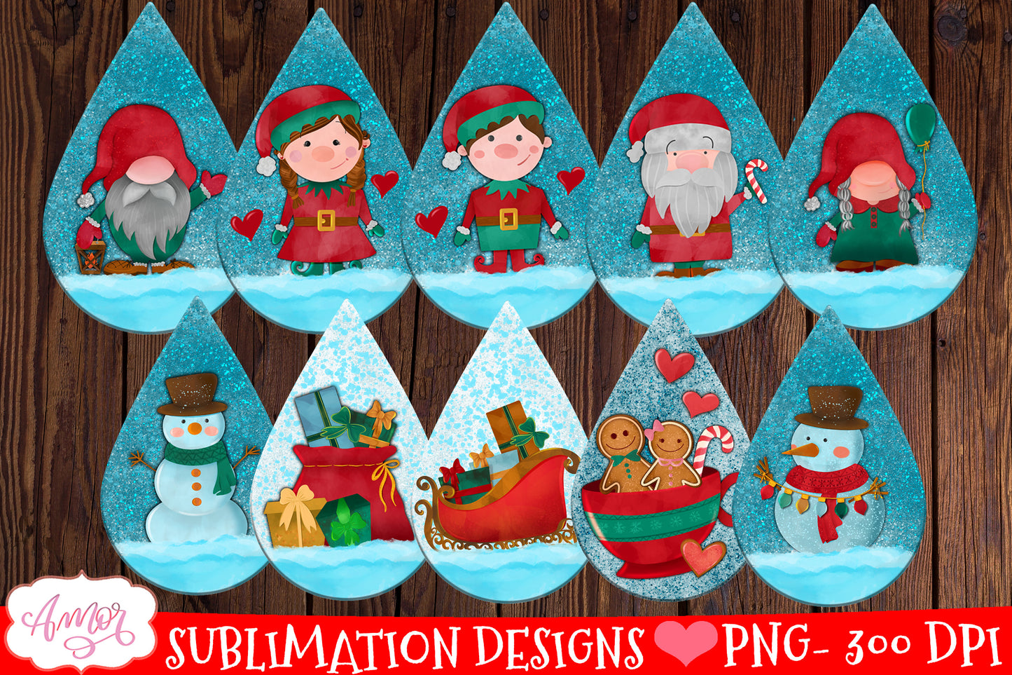 Christmas Teardrop earring sublimation Bundle 10 designs PNG