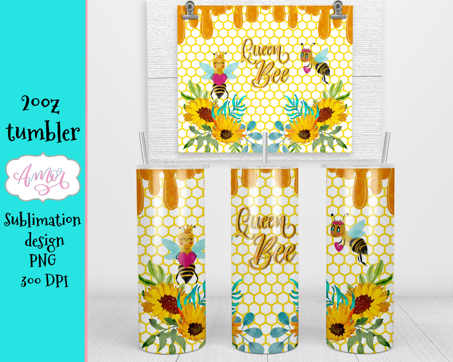 Queen Bee sublimation design for 20oz tumblers