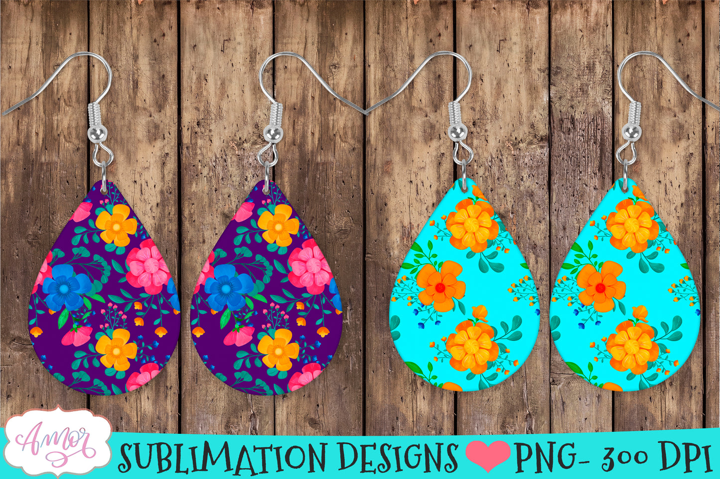 Spring floral Teardrop earring sublimation Bundle, 8 designs