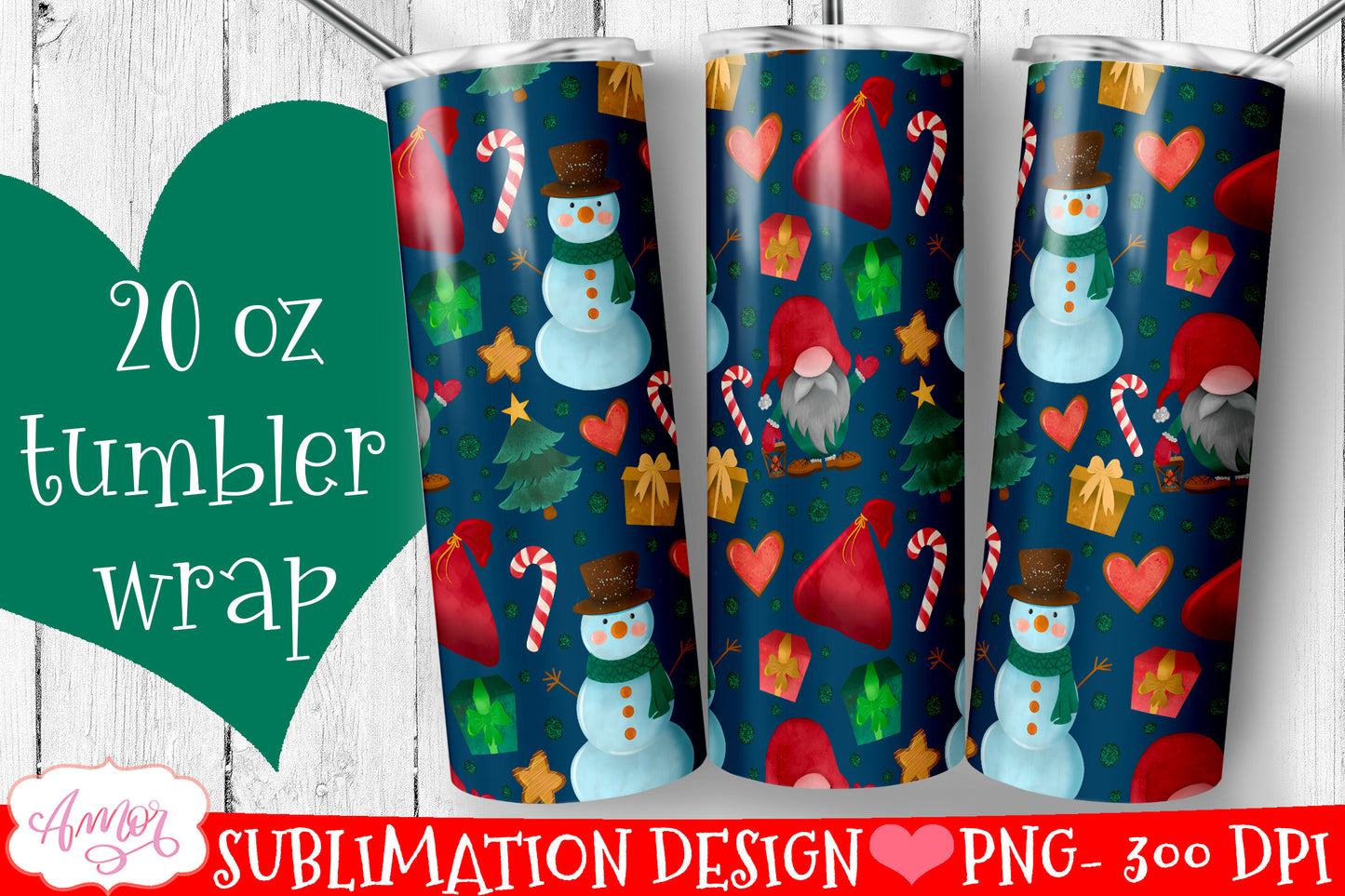 BUNDLE Christmas tumbler wrap for sublimation, 12 PNG