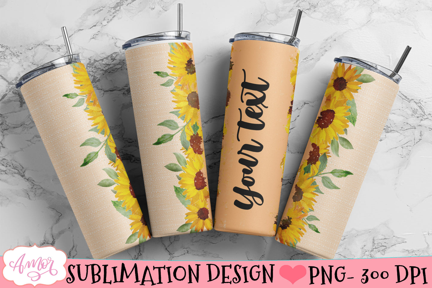 Customizable Tumbler Wrap for Sublimation with sunflowers