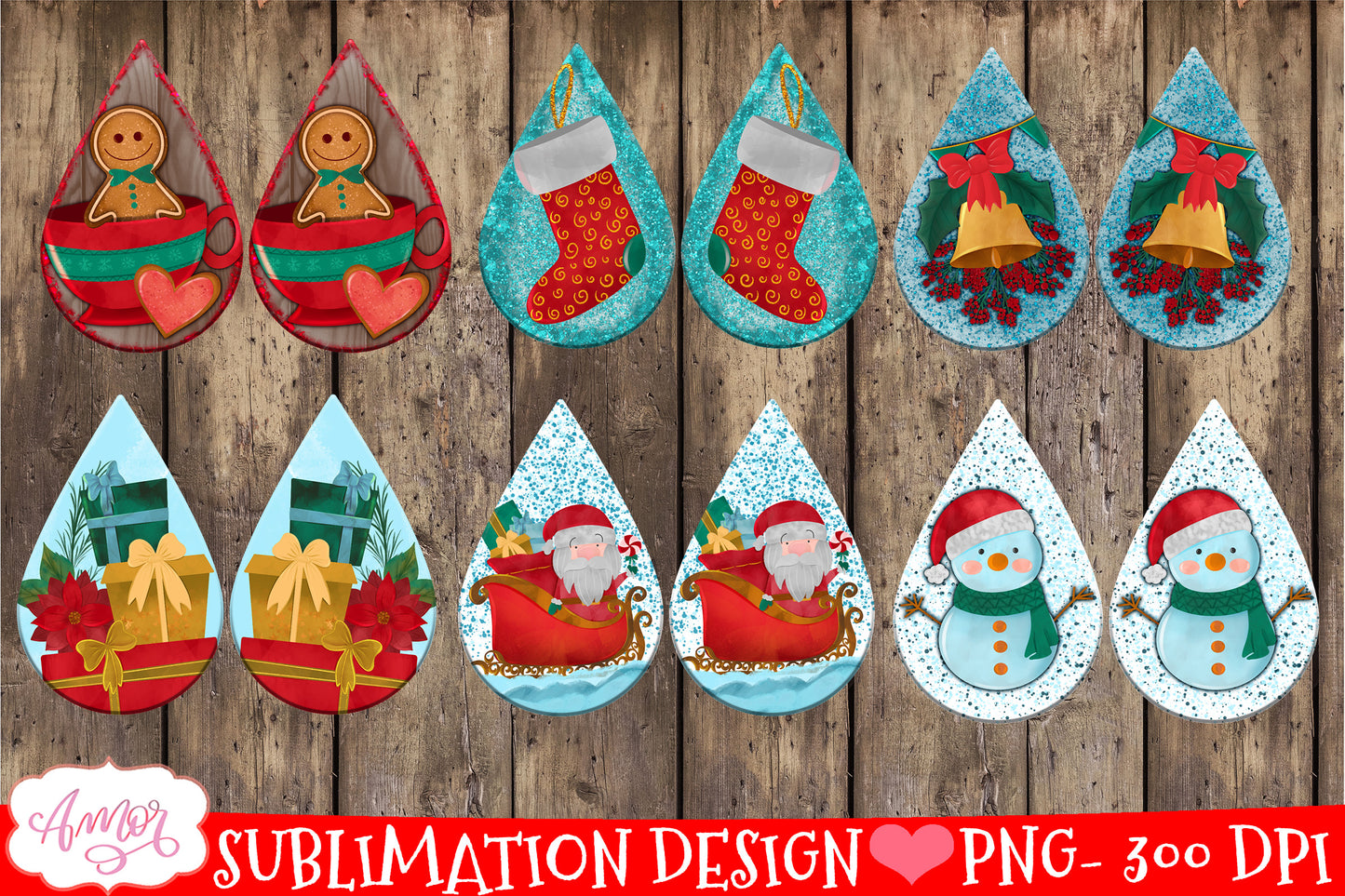 Christmas Teardrop earring sublimation Bundle 10 designs PNG