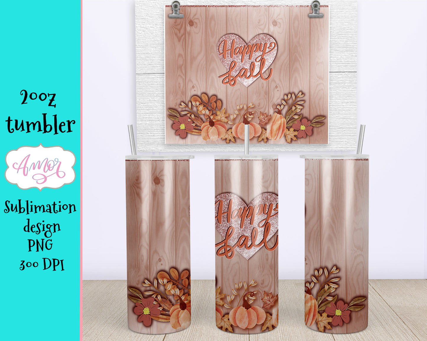 Happy Fall 20oz tumbler sublimation design