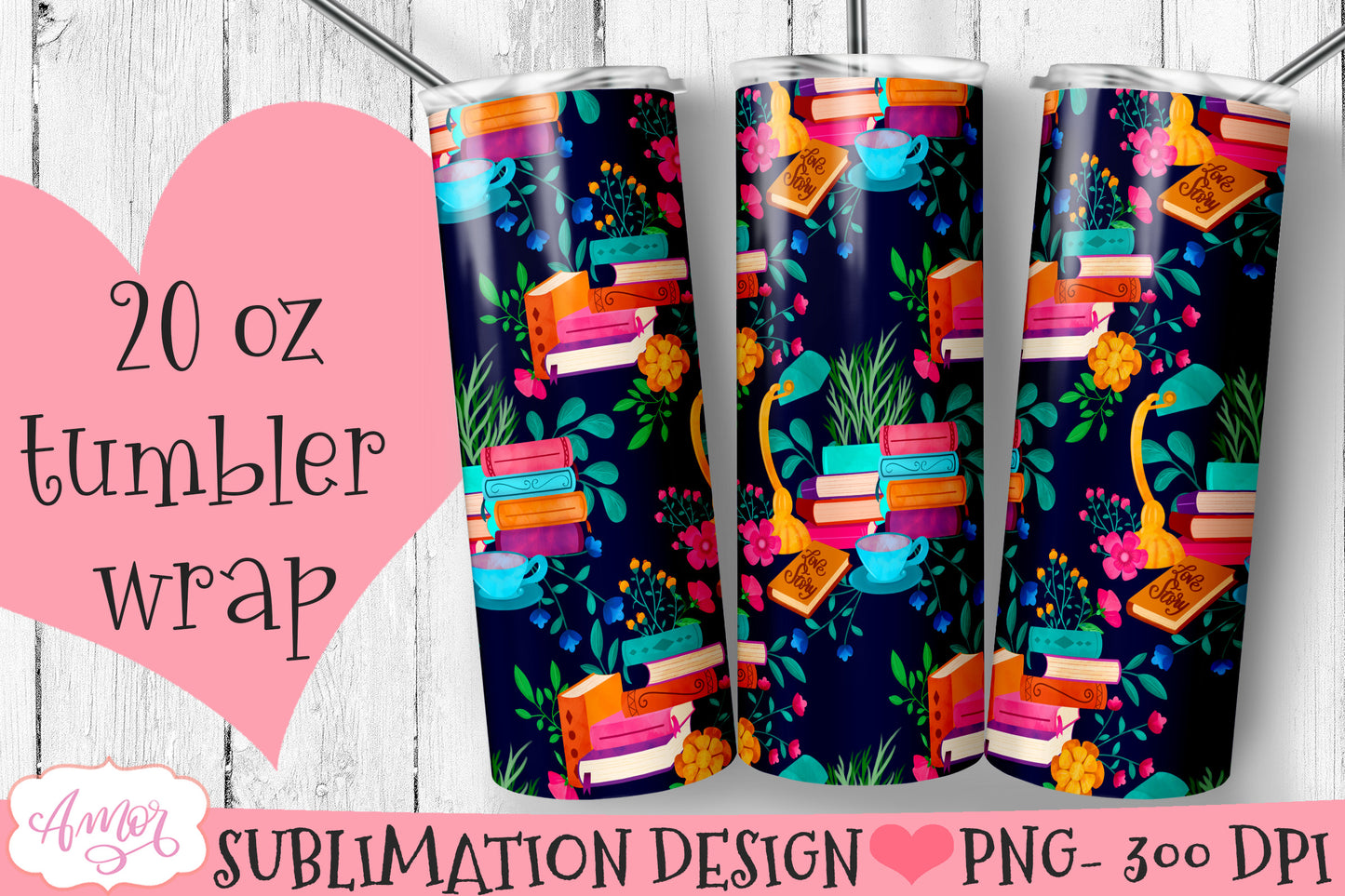Book lover tumbler wrap bundle png designs for sublimation
