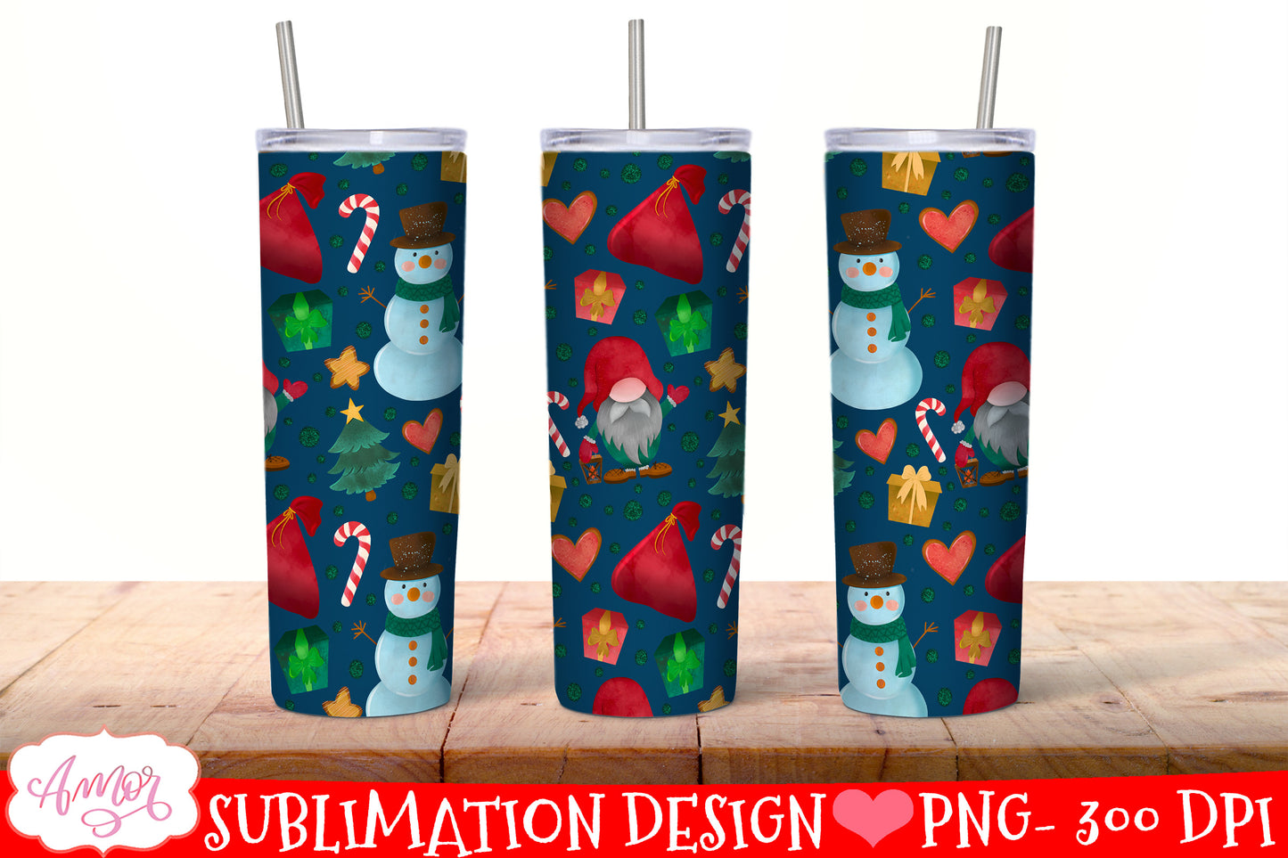 BUNDLE Christmas tumbler wrap for sublimation, 12 PNG