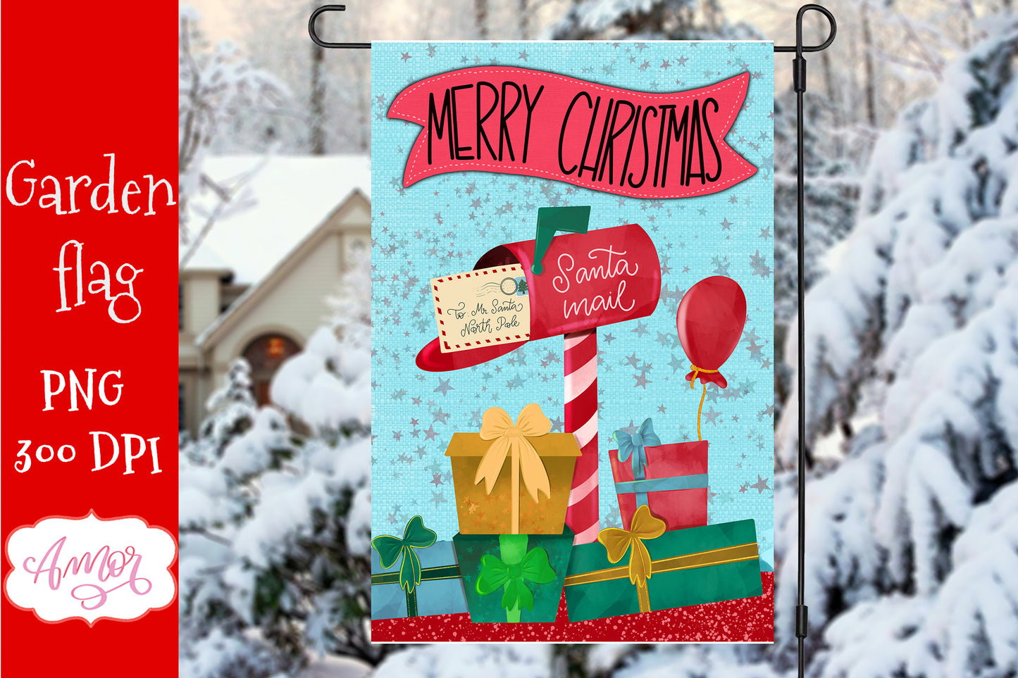 Christmas garden flag sublimation BUNDLE, 6 Holidays PNG