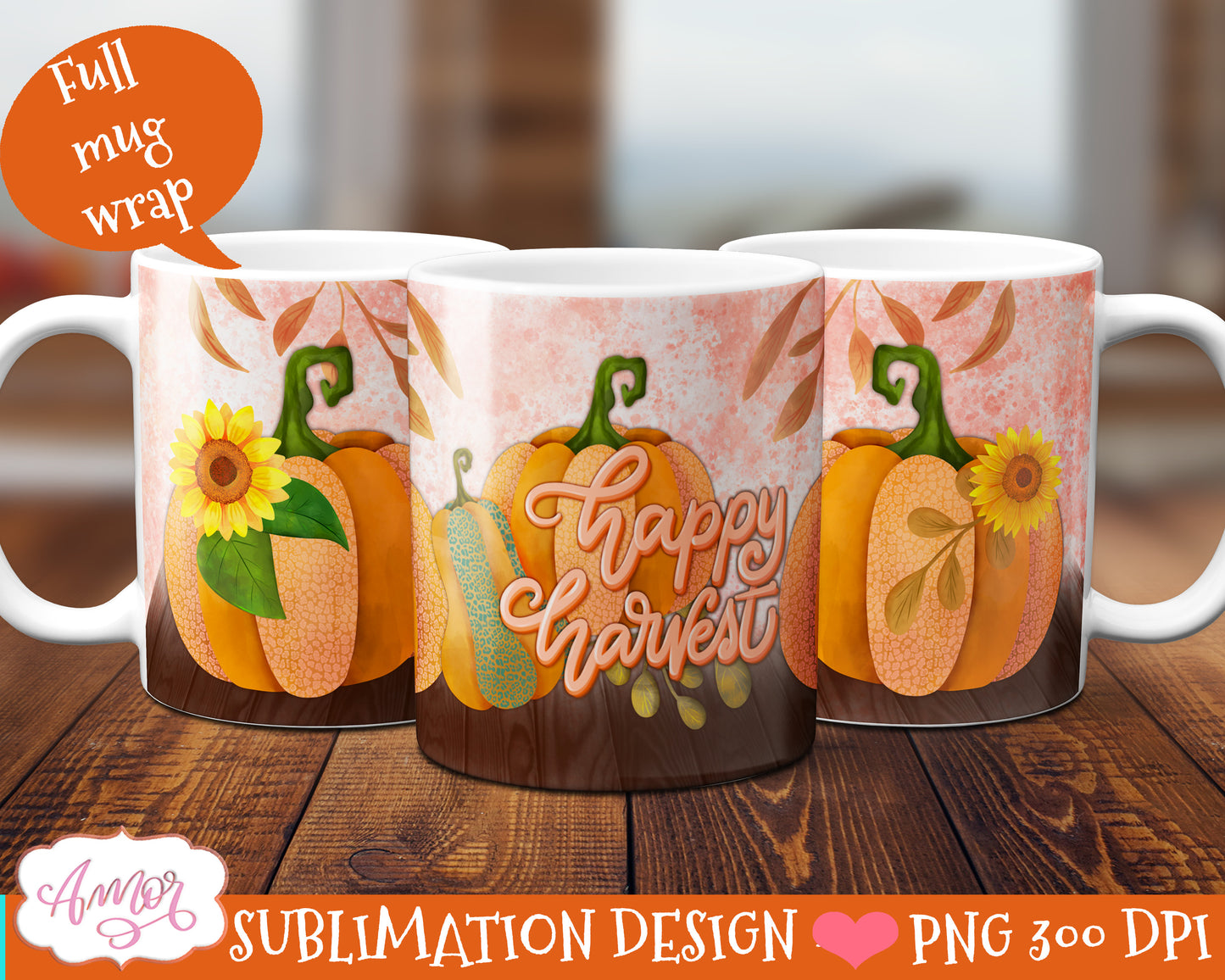 BUNDLE Fall Pumpkins Mug wrap PNG sublimation 11oz and 15oz