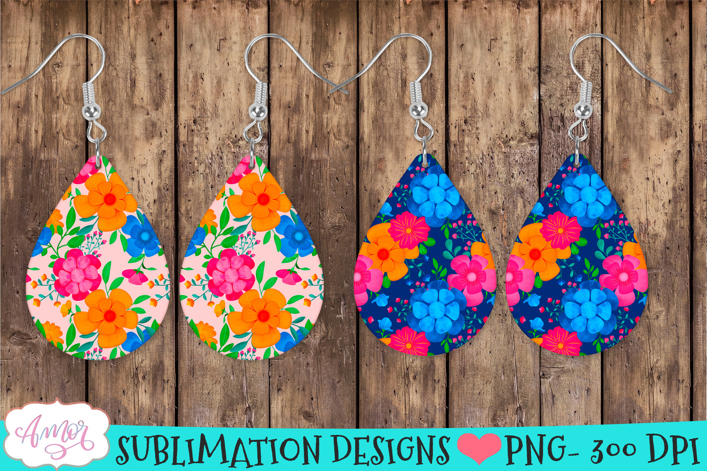 Spring floral Teardrop earring sublimation Bundle, 8 designs