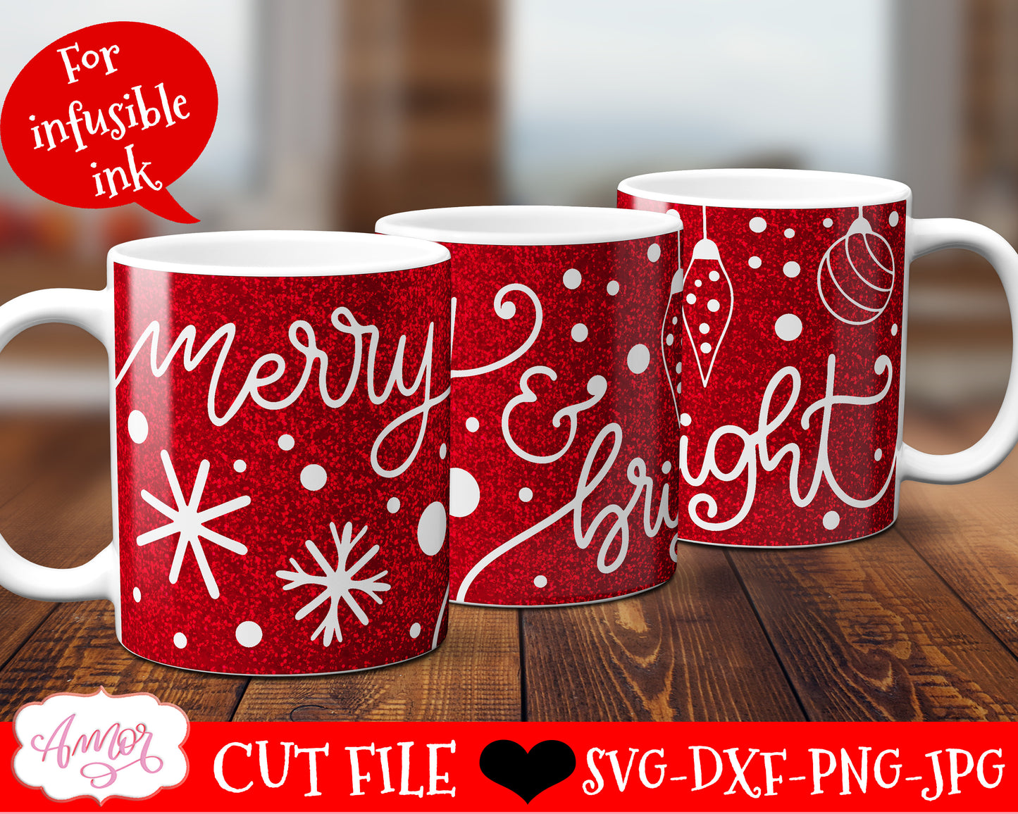 Merry and Bright Mug Wrap SVG for Cricut infusible ink 12oz