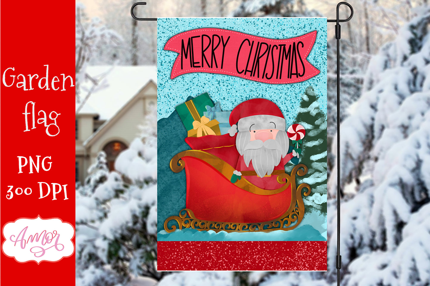 Christmas garden flag sublimation BUNDLE, 6 Holidays PNG