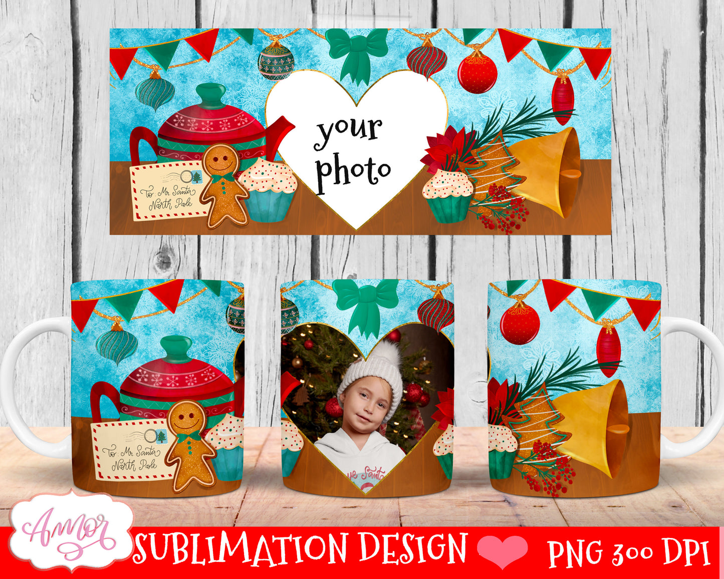 BUNDLE Christmas photo mug wrap templates for 11oz and 15oz