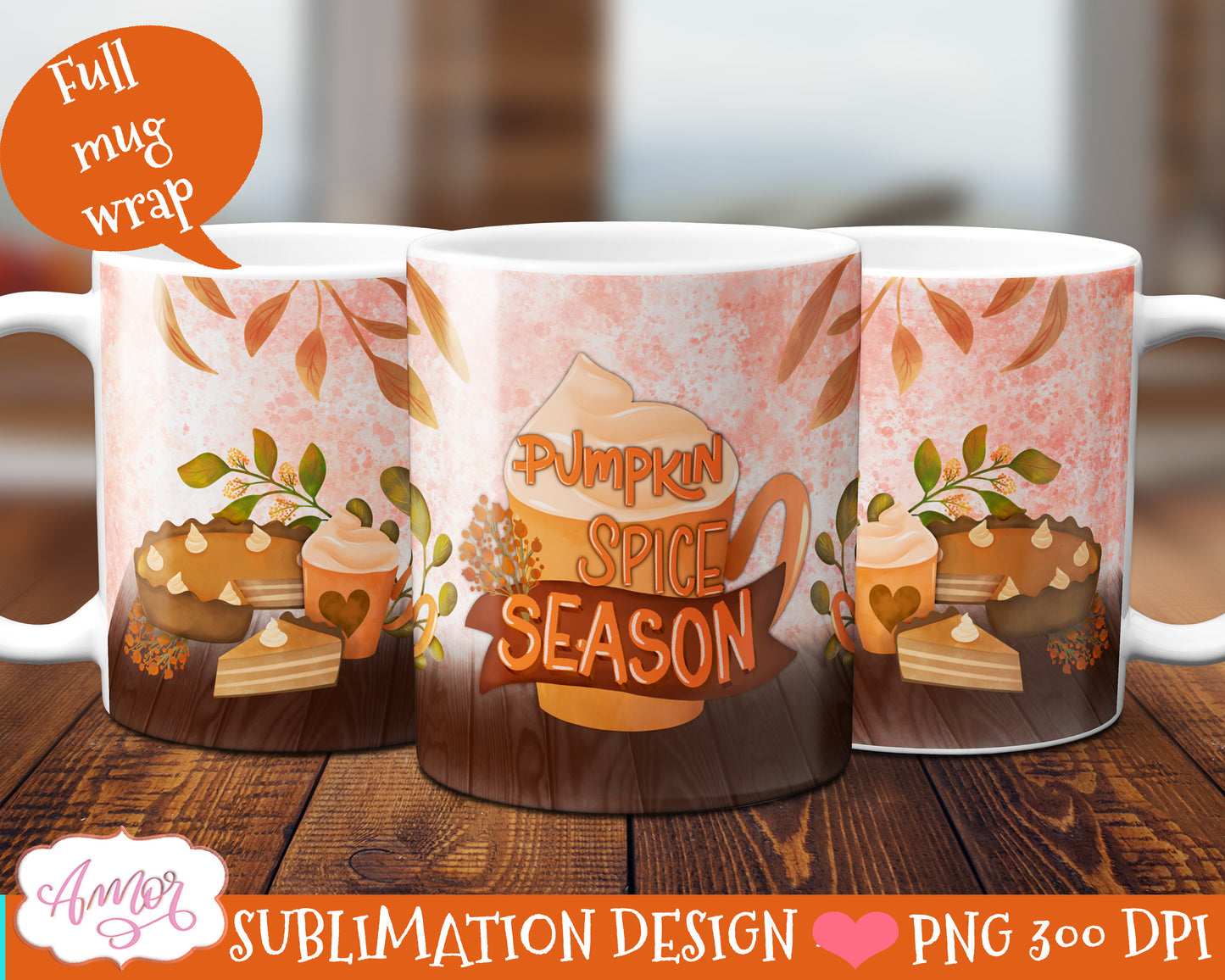 BUNDLE Fall Pumpkins Mug wrap PNG sublimation 11oz and 15oz