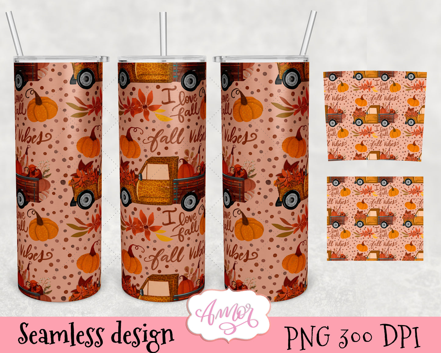 Bundle of 6 Fall tumbler wrap designs for sublimation