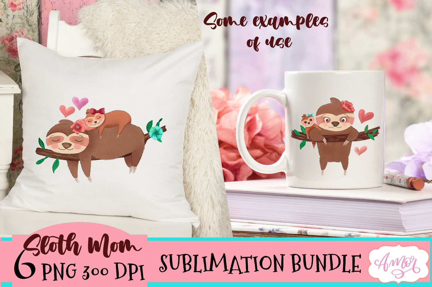 Sloth Mom and baby Sublimation Bundle