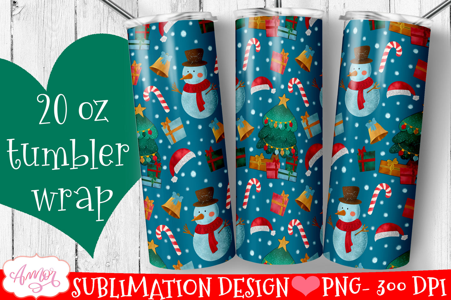 BUNDLE Christmas tumbler wrap for sublimation, 12 PNG