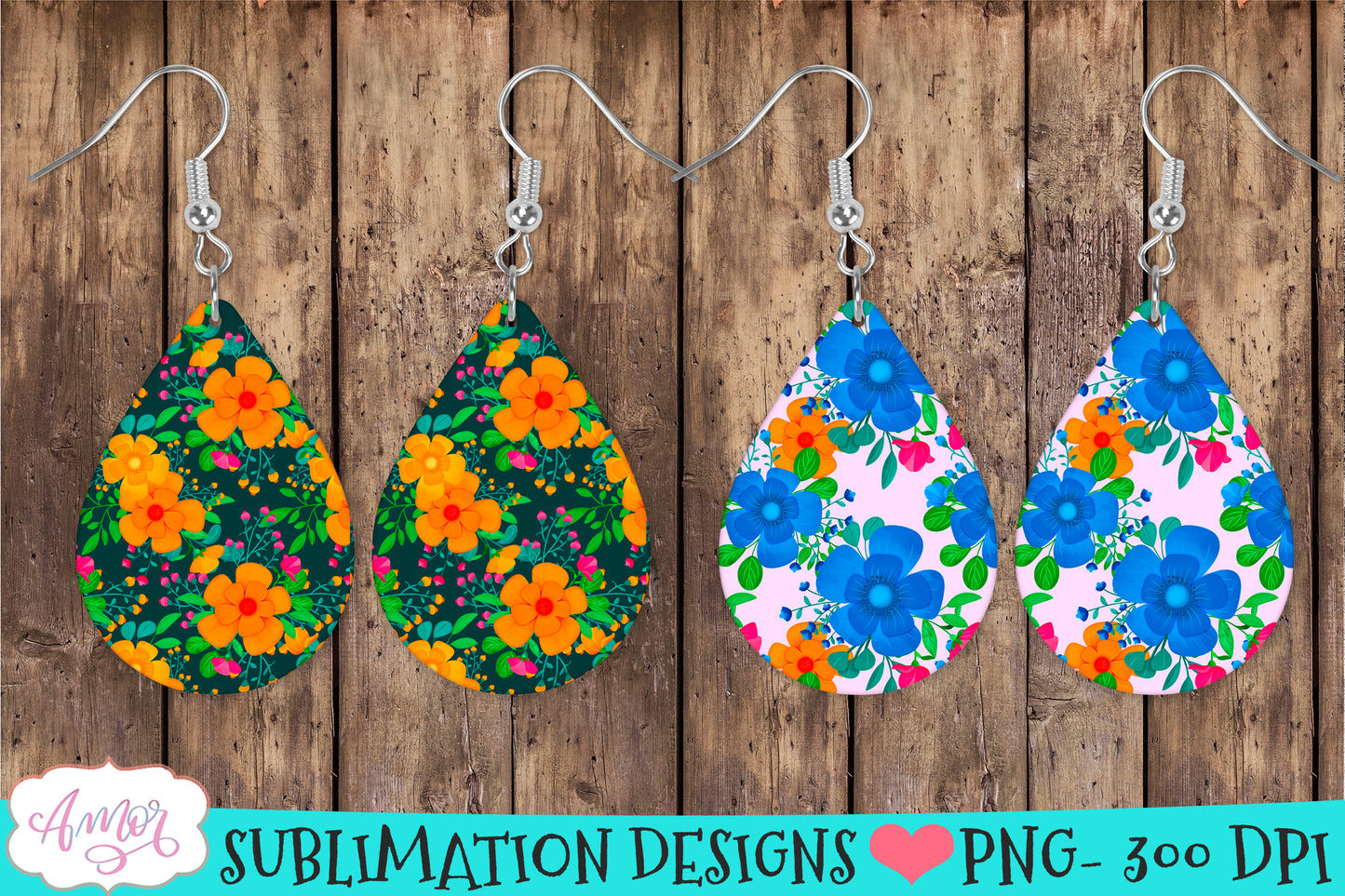Spring floral Teardrop earring sublimation Bundle, 8 designs