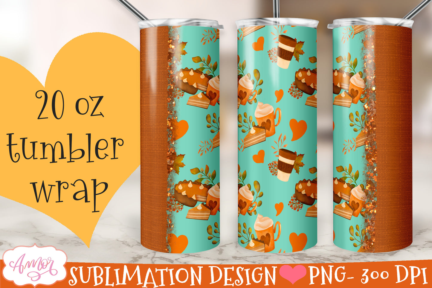 Pumpkin pie 20oz tumbler wrap for sublimation