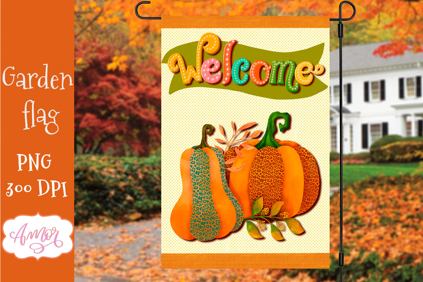 Welcome Fall garden flag sublimation BUNDLE, 6 Fall PNG
