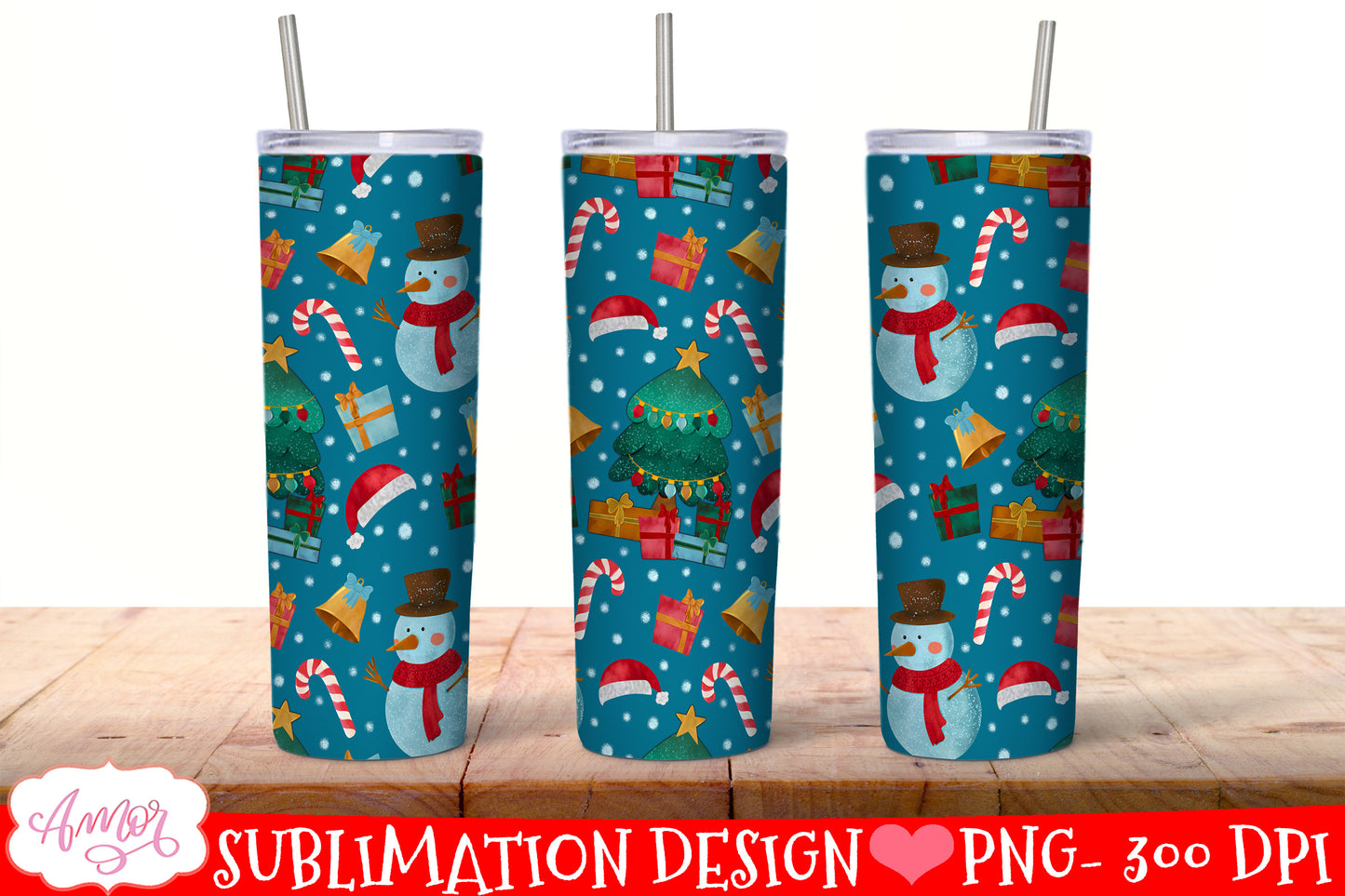 BUNDLE Christmas tumbler wrap for sublimation, 12 PNG