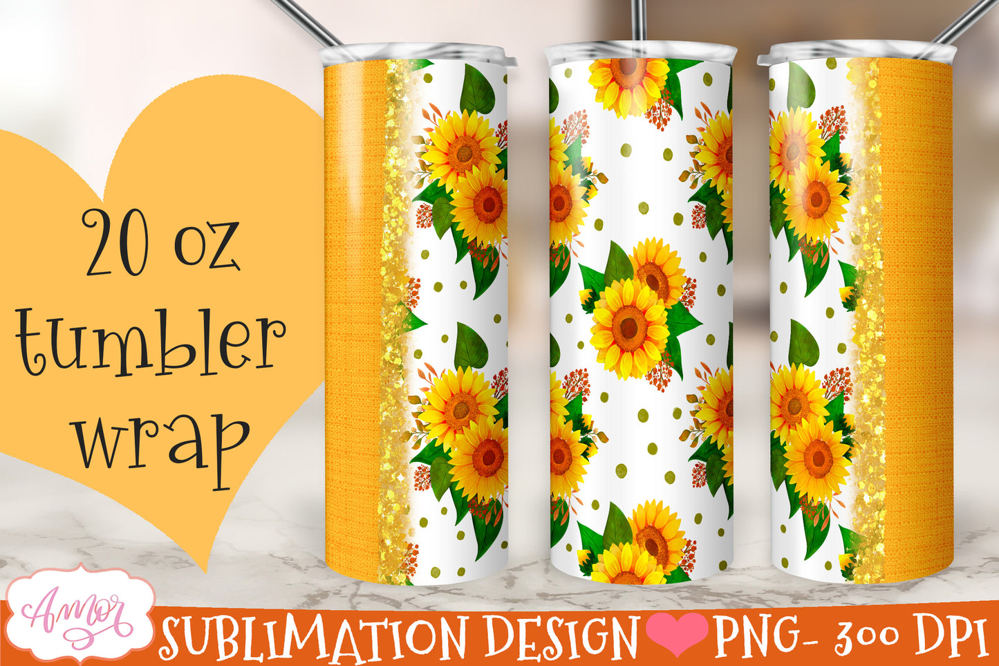 Sunflower 20 oz tumbler PNG sublimation design