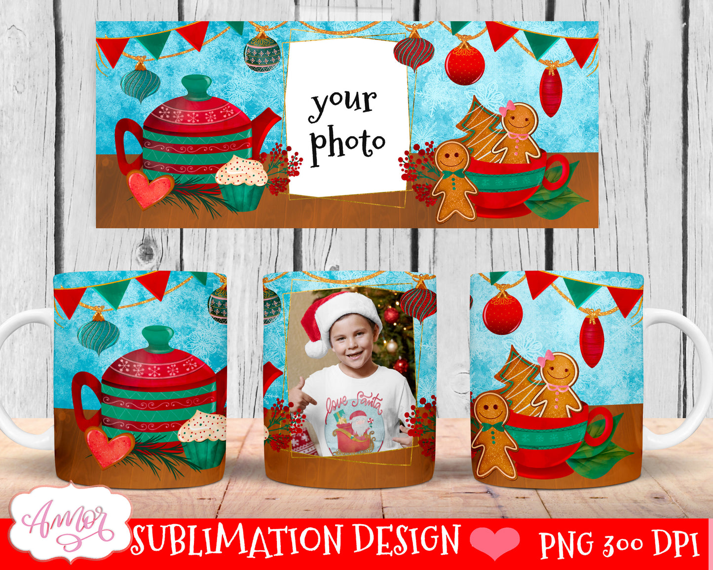 BUNDLE Christmas photo mug wrap templates for 11oz and 15oz