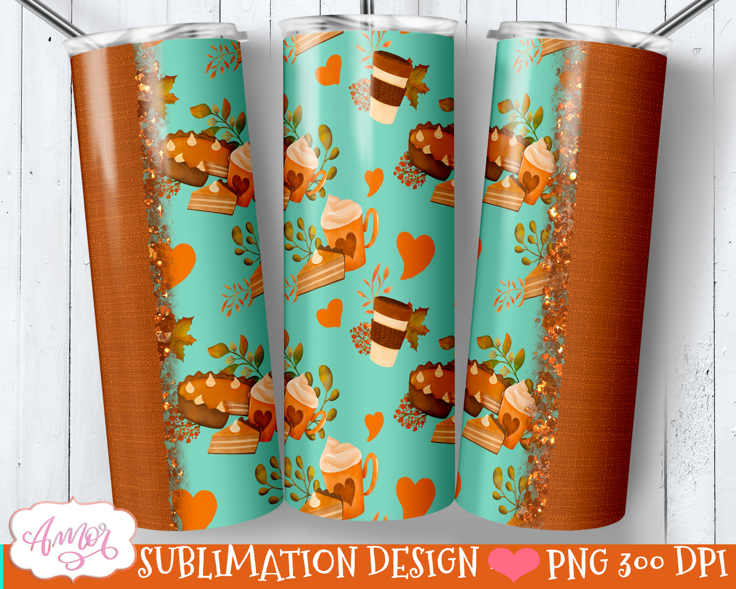 Bundle pumpkin tumbler wraps for sublimation 6 fall PNG