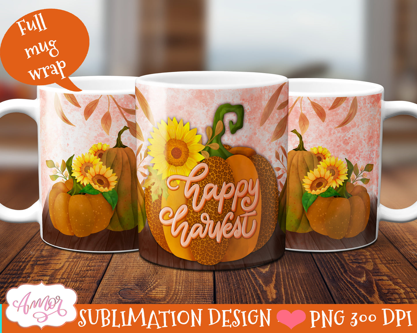 BUNDLE Fall Pumpkins Mug wrap PNG sublimation 11oz and 15oz