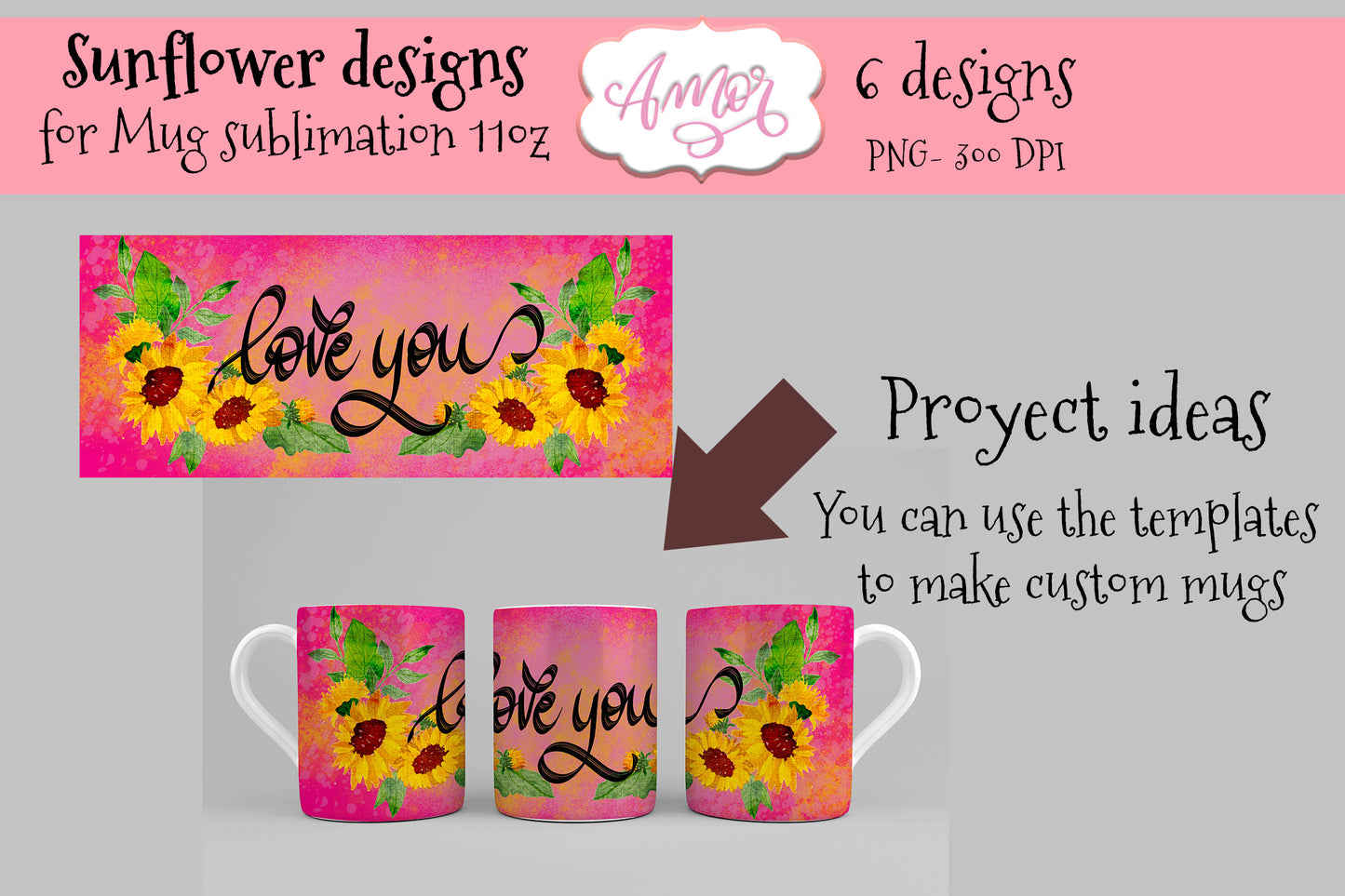BUNDLE Sunflower PNG template designs for mug sublimation