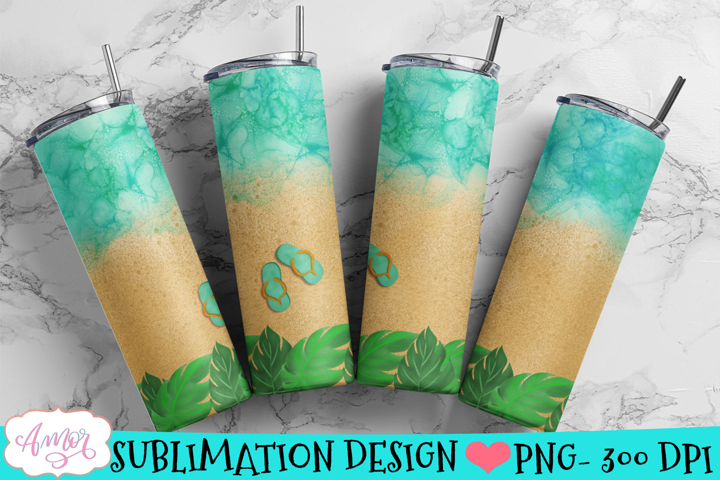 Beach tumbler wrap for sublimation