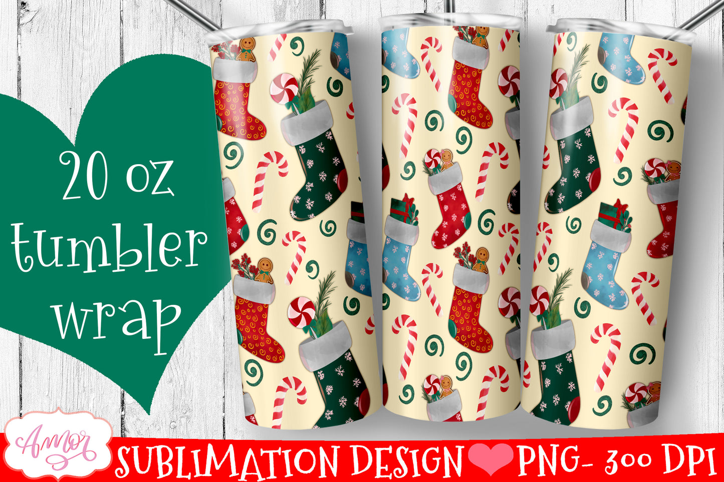 BUNDLE Christmas tumbler wrap for sublimation, 12 PNG