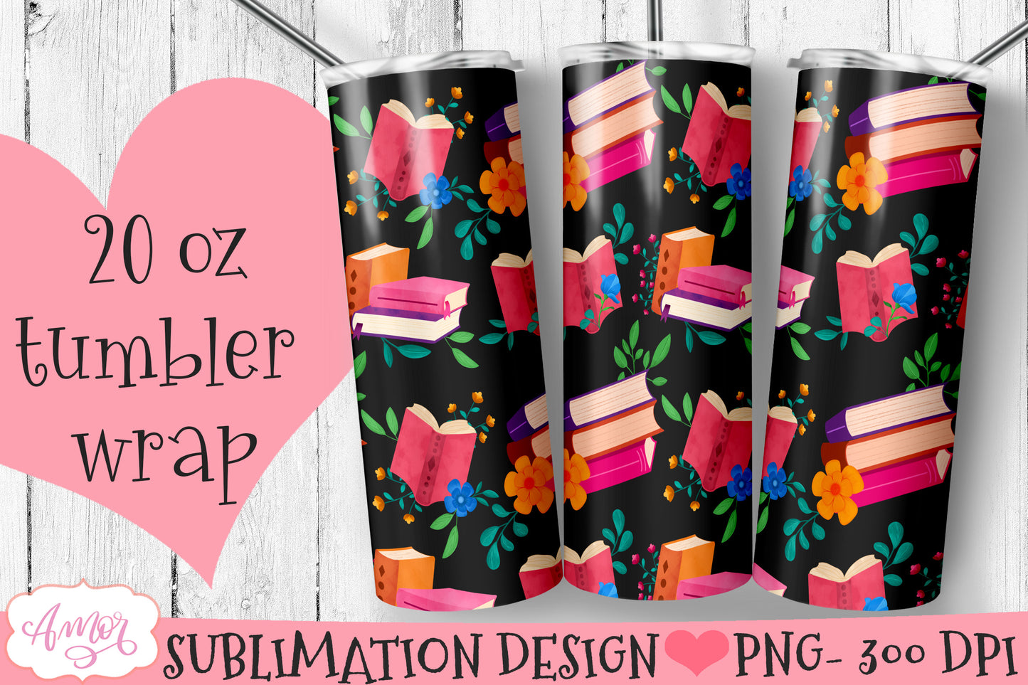 Book lover tumbler wrap bundle png designs for sublimation