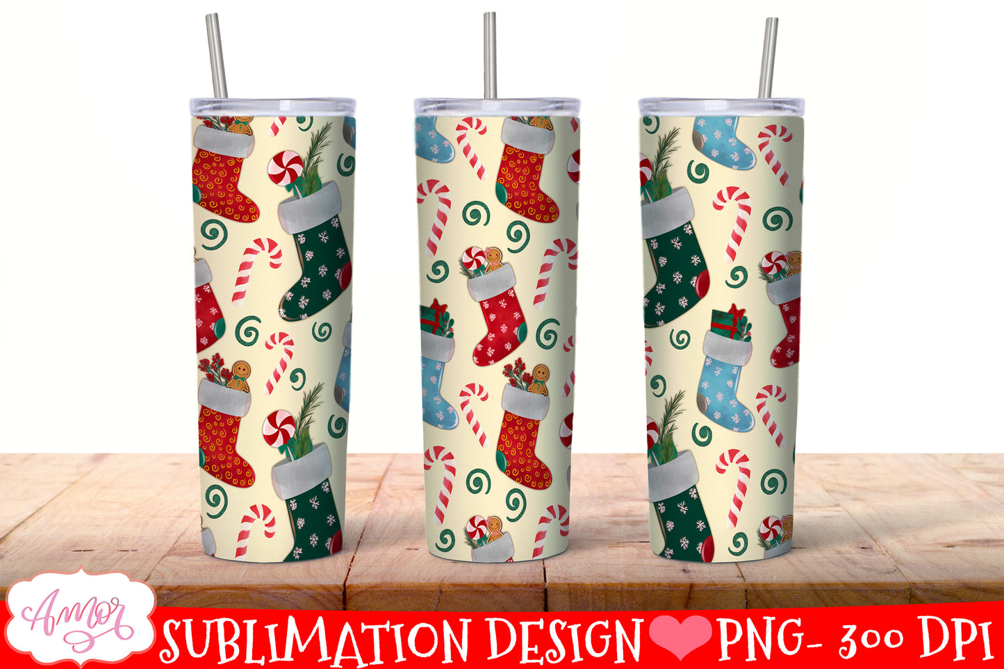 BUNDLE Christmas tumbler wrap for sublimation, 12 PNG