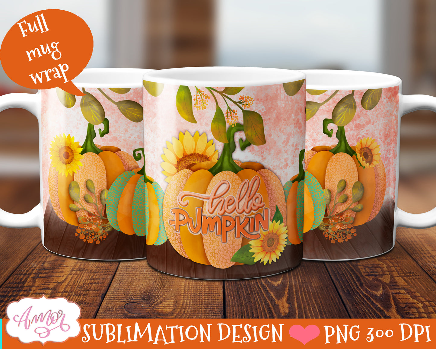 BUNDLE Fall Pumpkins Mug wrap PNG sublimation 11oz and 15oz