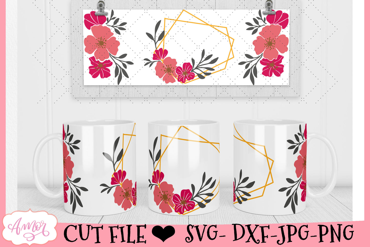 Floral mug wrap SVG cut file