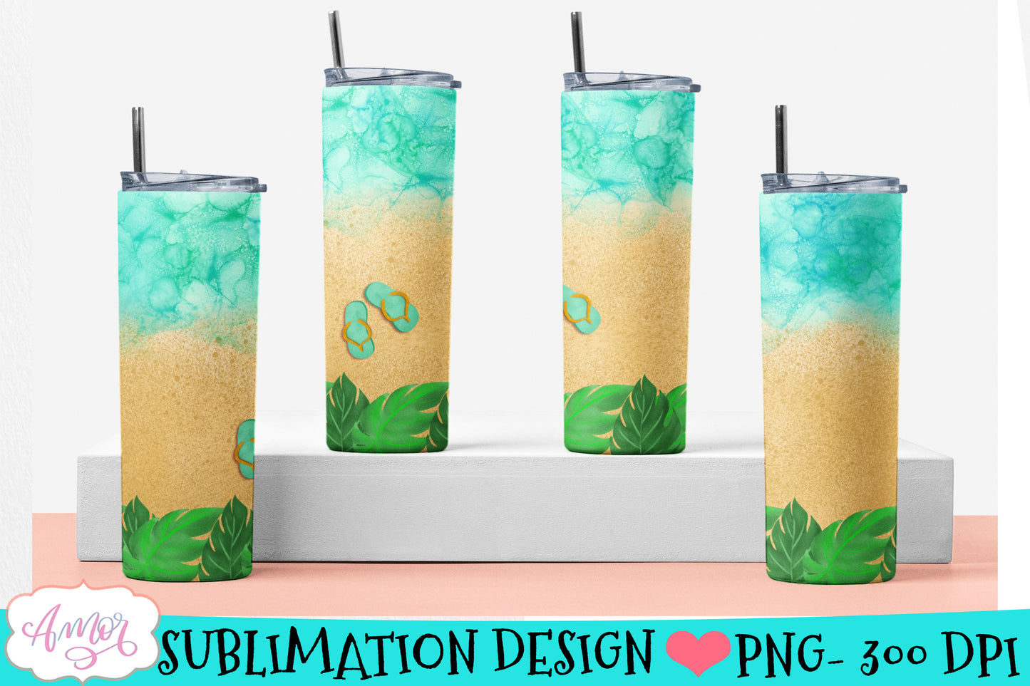 Beach tumbler wrap for sublimation