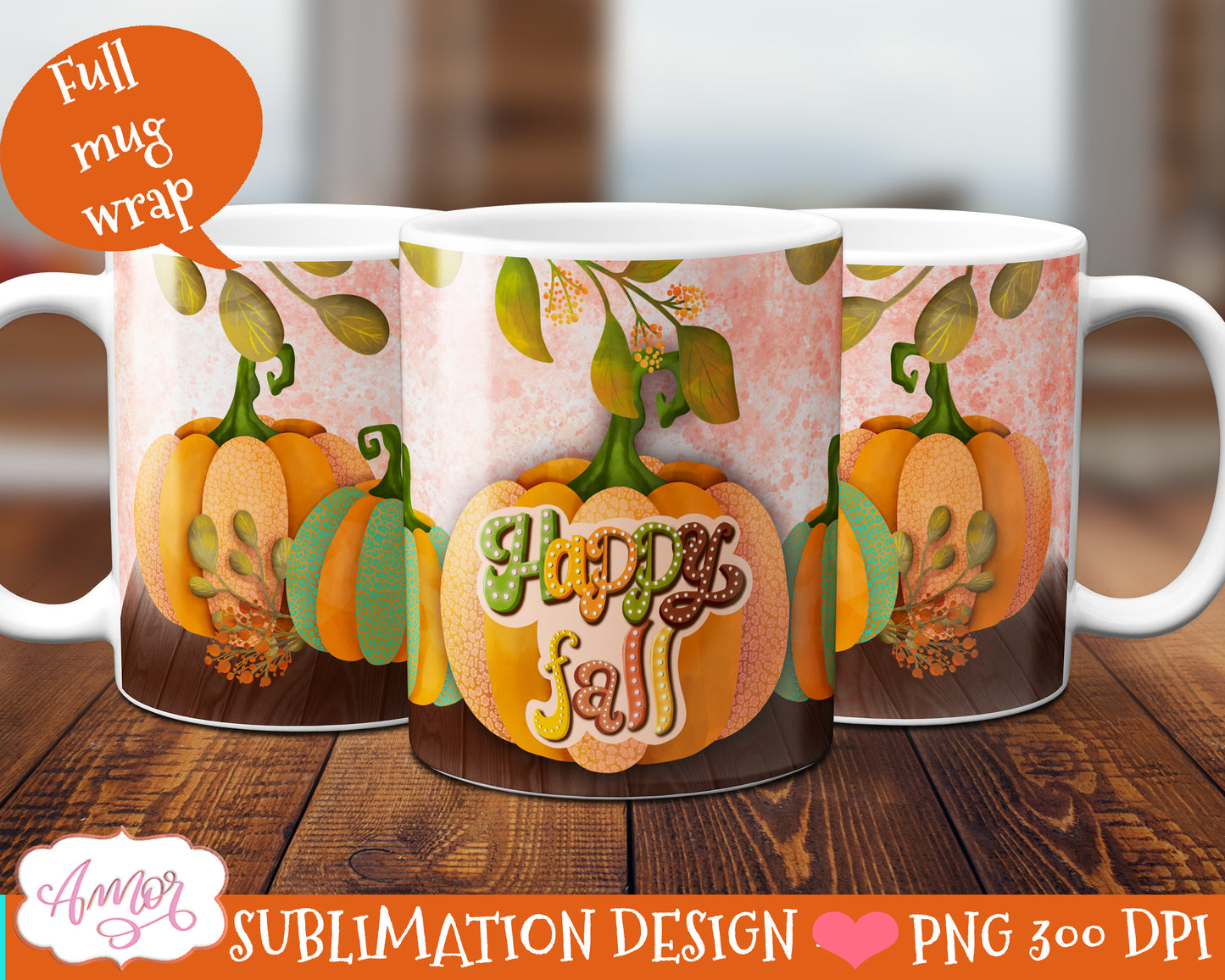 BUNDLE Fall Pumpkins Mug wrap PNG sublimation 11oz and 15oz