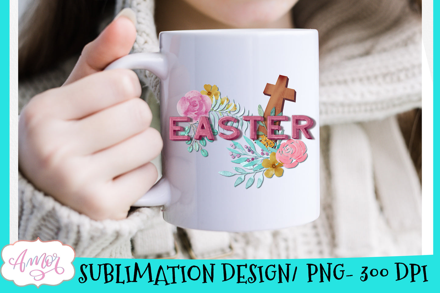 Floral Easter Sublimation Design for T-shirts