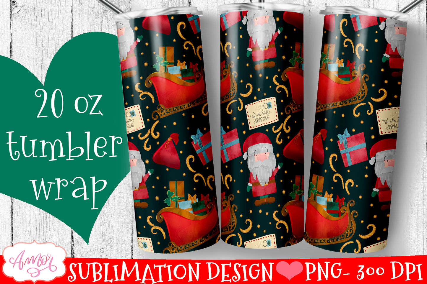 BUNDLE Christmas tumbler wrap for sublimation, 12 PNG