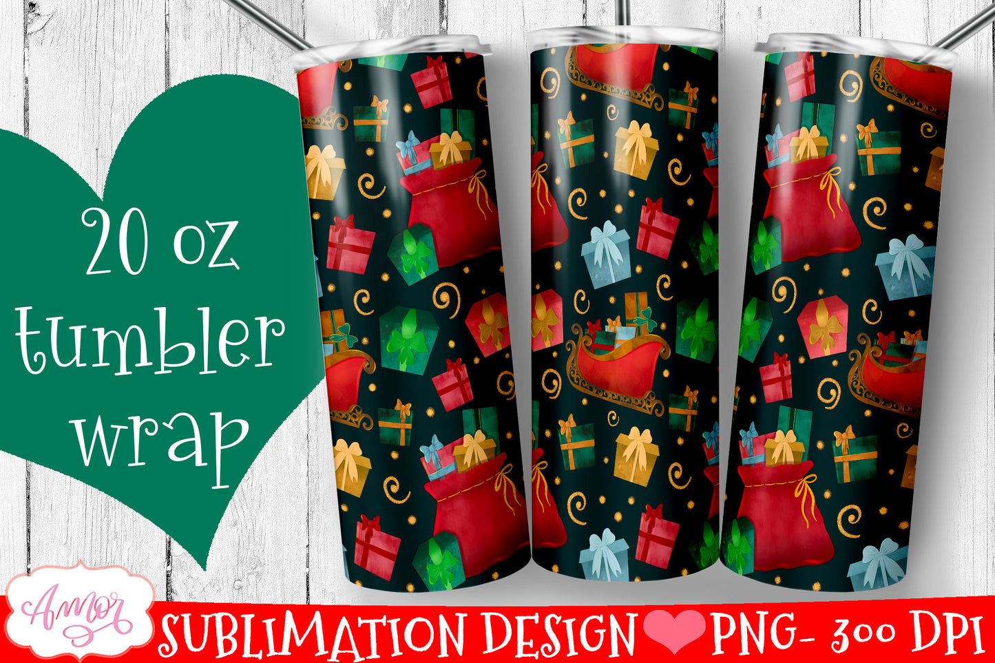 BUNDLE Christmas tumbler wrap for sublimation, 12 PNG