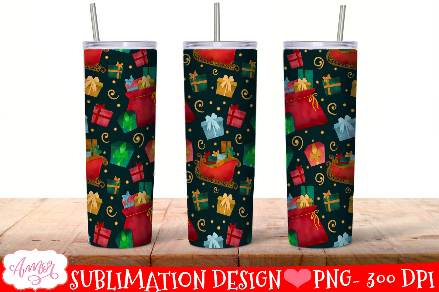 BUNDLE Christmas tumbler wrap for sublimation, 12 PNG
