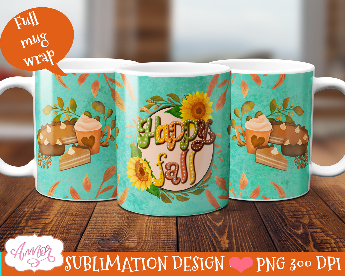 BUNDLE Fall Pumpkins Mug wrap PNG sublimation 11oz and 15oz