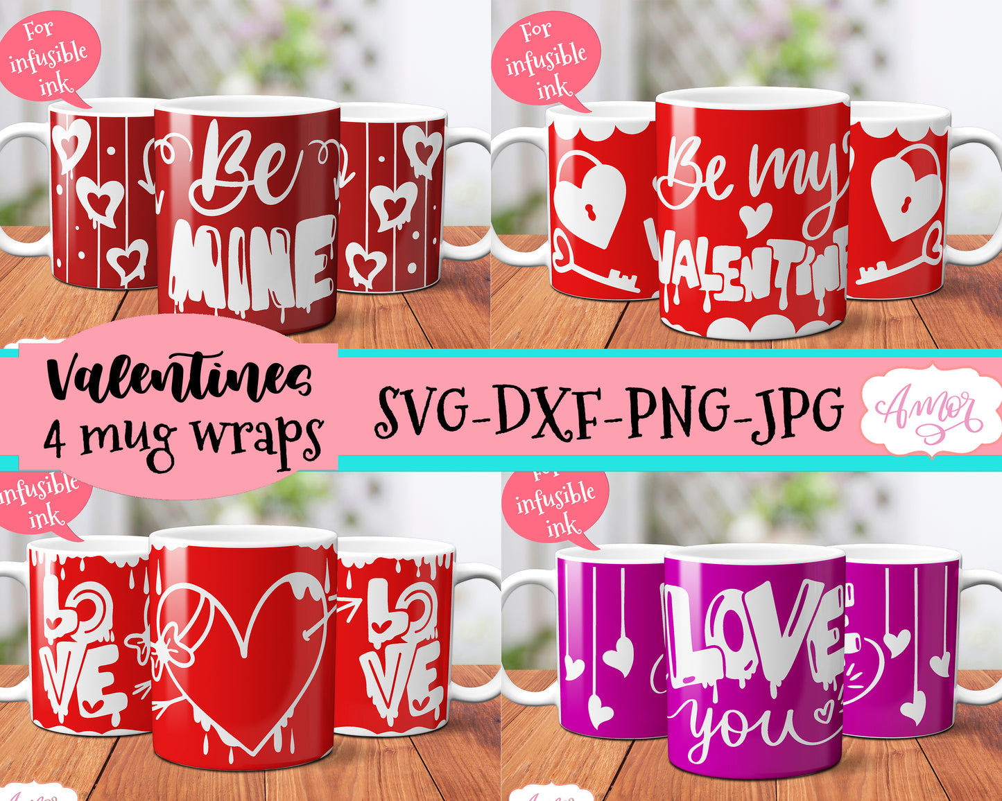 Valentines SVG for 12oz mugs infusible ink mini bundle