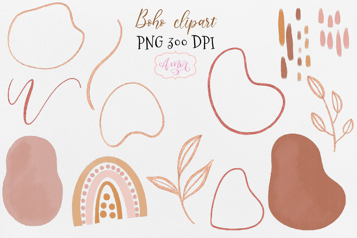 Boho Abstract Shapes clipart for wall art