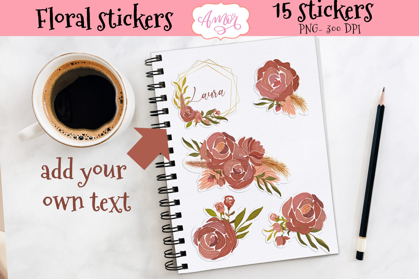 Boho Floral Printable stickers