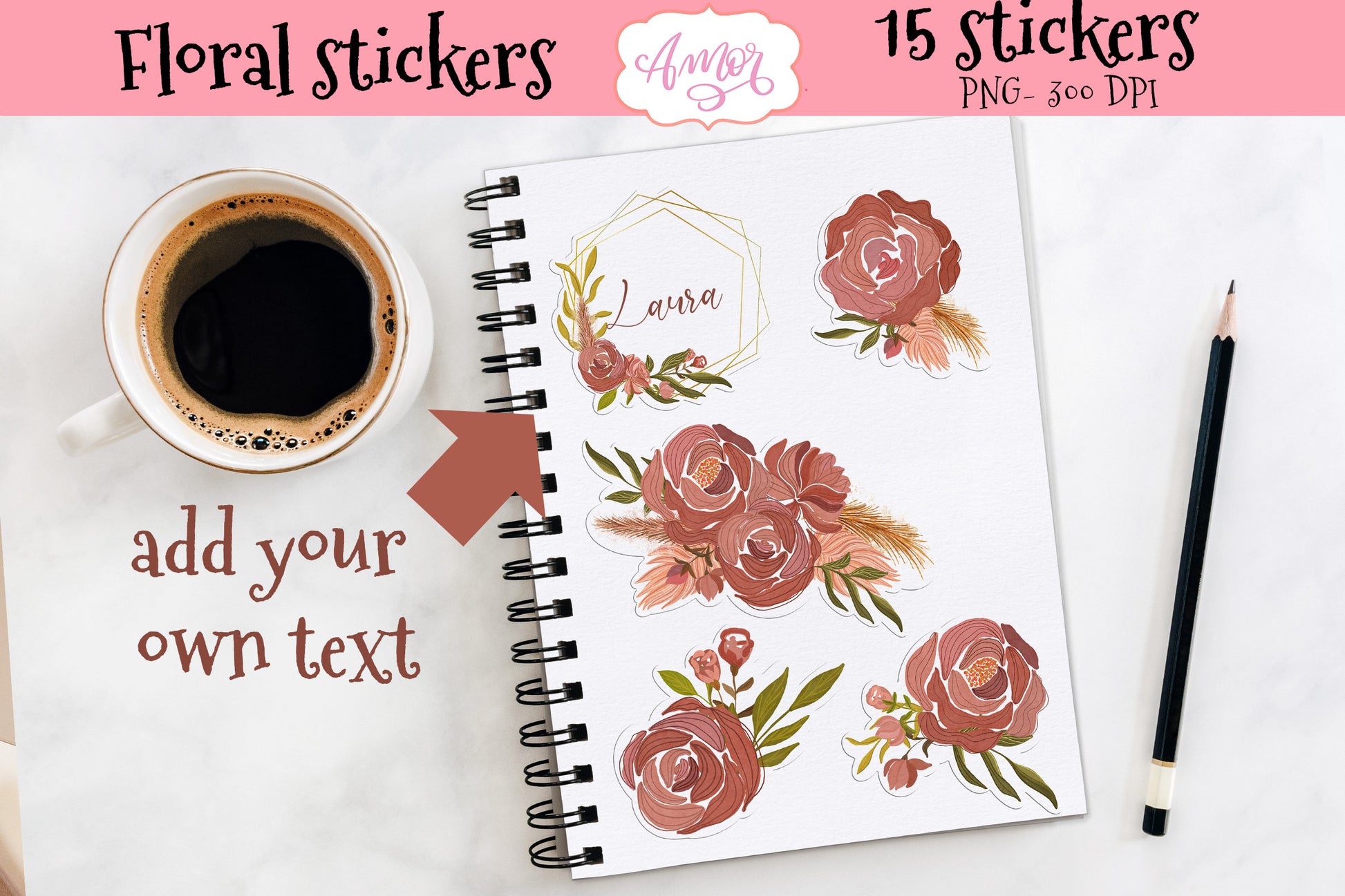 Boho Floral Printable stickers
