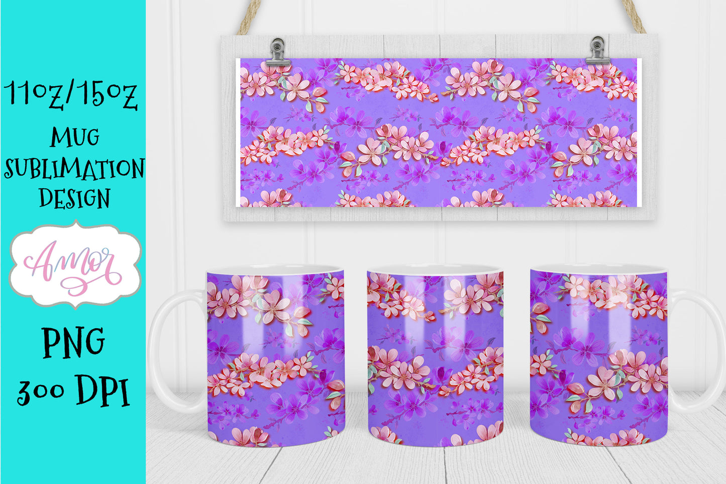 BUNDLE floral 11oz and 15oz Mug Sublimation Designs
