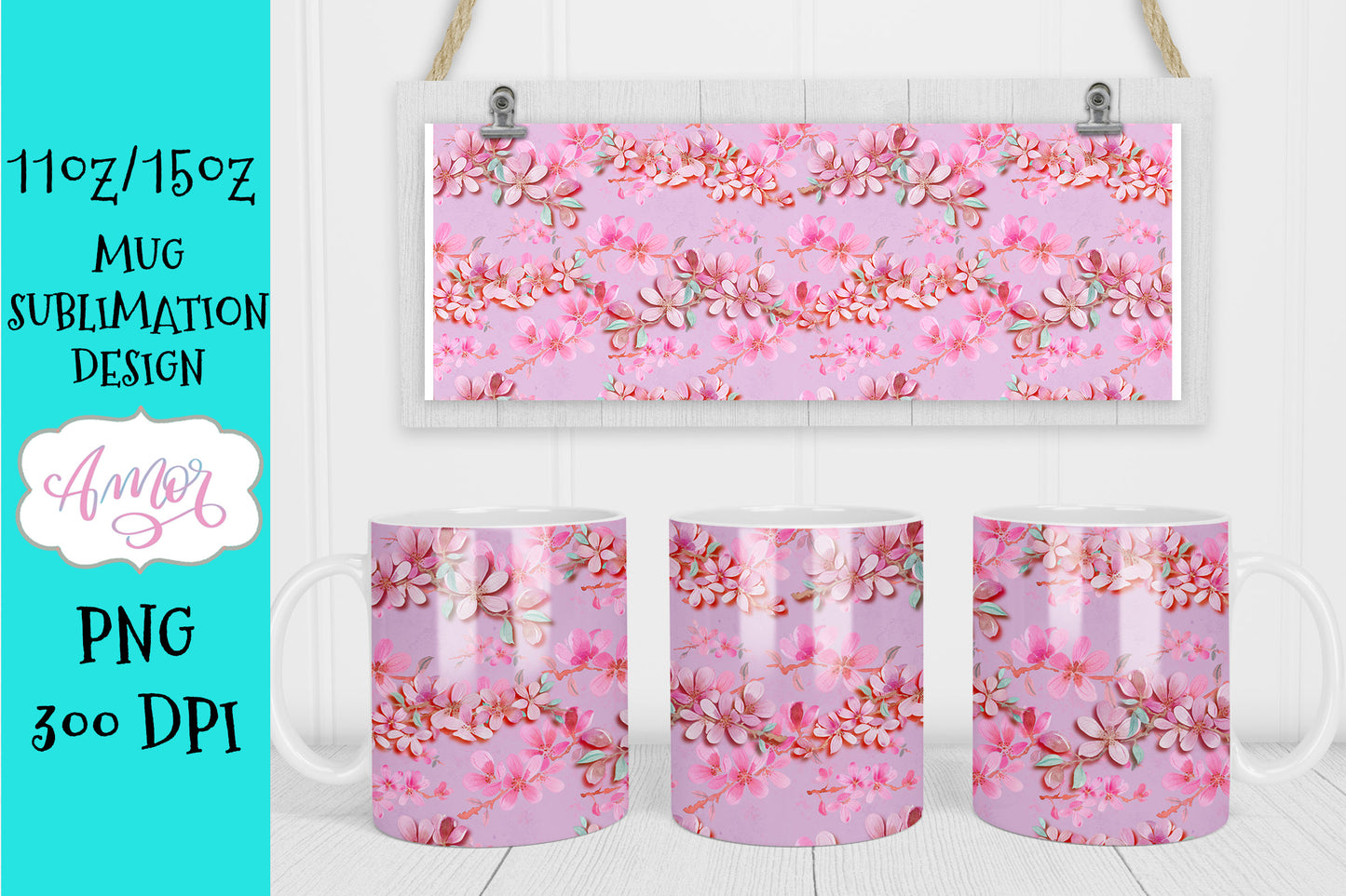 BUNDLE floral 11oz and 15oz Mug Sublimation Designs