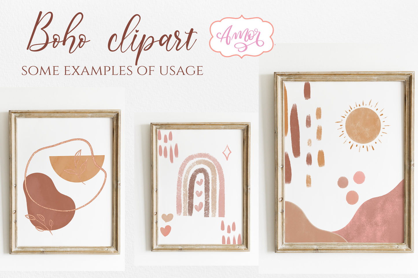 Boho Abstract Shapes clipart for wall art