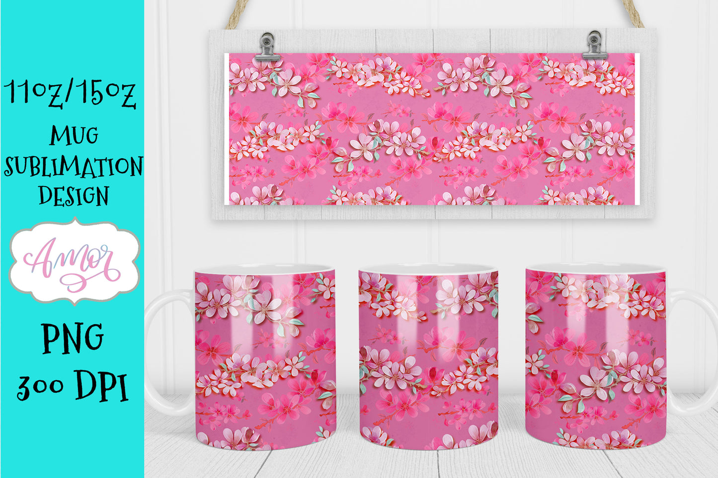 BUNDLE floral 11oz and 15oz Mug Sublimation Designs