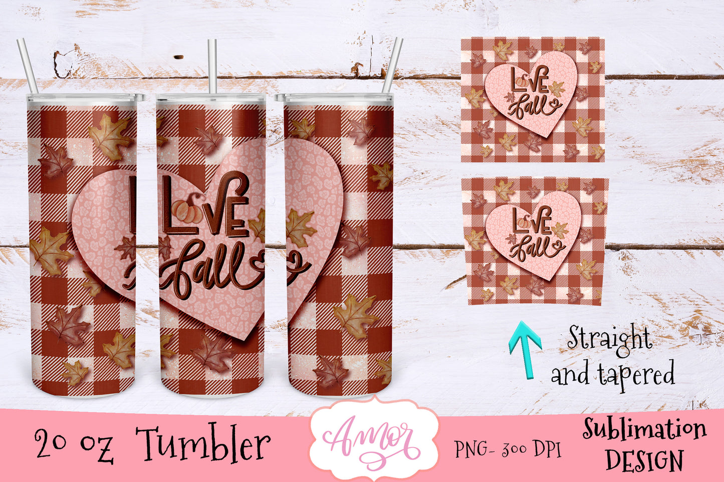 Love Fall sublimation design for 20oz skinny tumbler